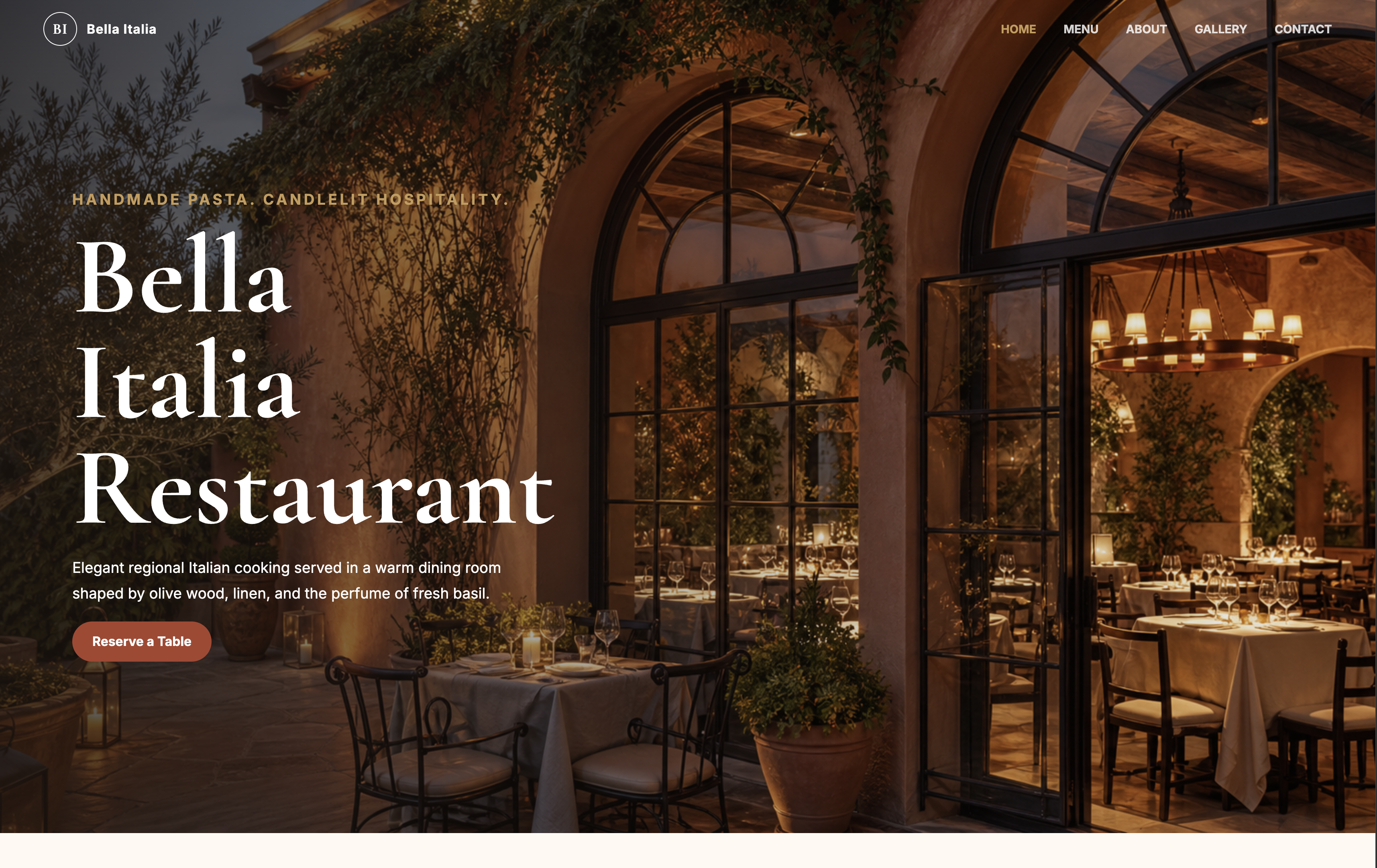 Bella Italia Restaurant demo website screenshot