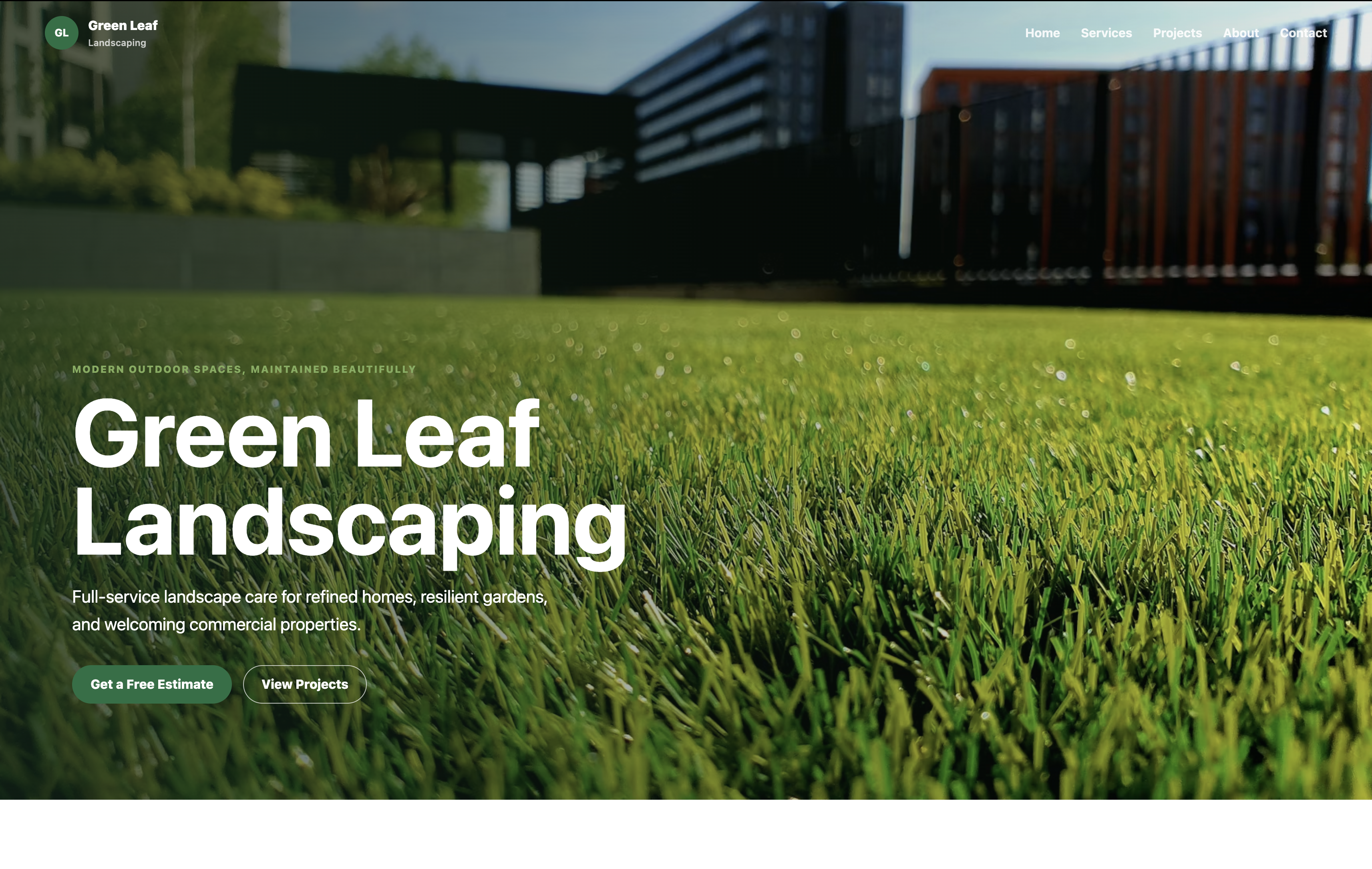 Green Leaf Landscaping demo website screenshot