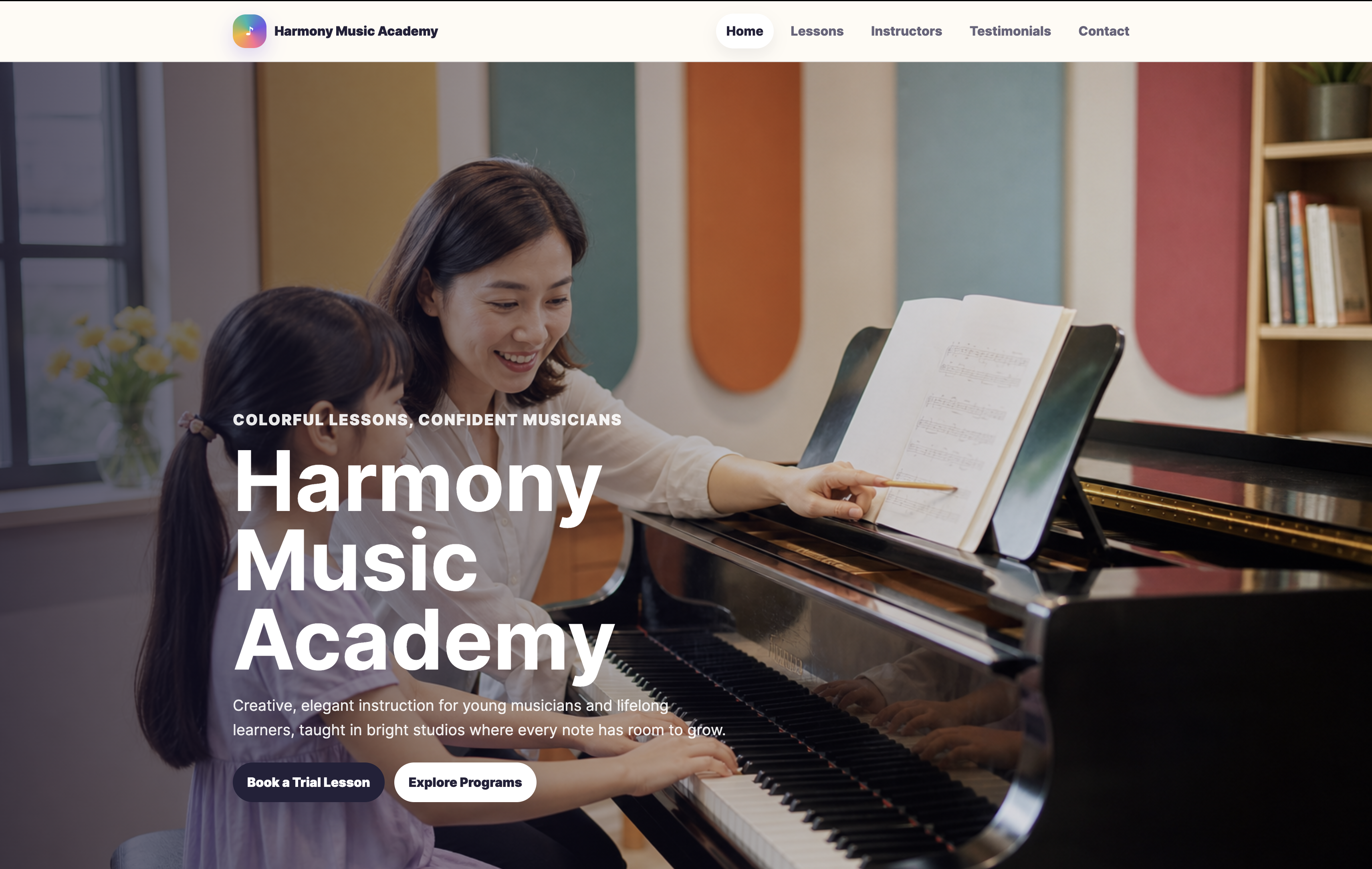 Harmony Music Academy demo website screenshot